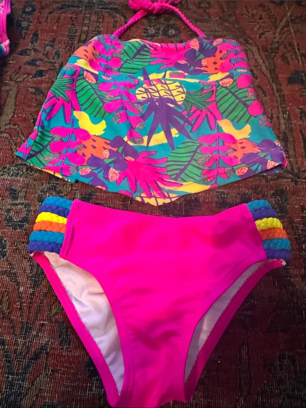 Kids Neon Pink & Orange Swim Set